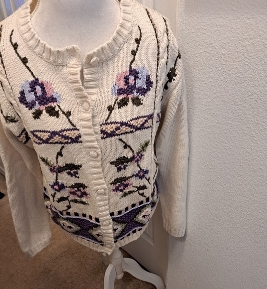 Vintage David Loren Embroidered Grandma Sweater  Size L - Picture 1 of 5